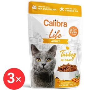 Calibra Cat Life kapsička pro dospělé kočky s krůtím v omáčce 3 × 85 g
