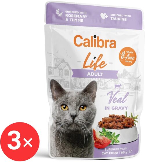 Calibra Cat Life kapsička pro dospělé kočky s telecím v omáčce 3 × 85 g