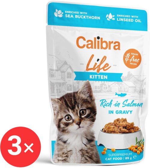 Calibra Cat Life Kapsička pro koťata s lososem v omáčce 3 × 85 g