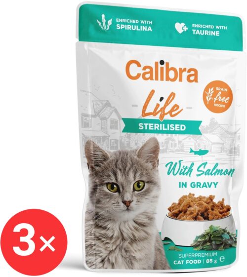 Calibra Cat Life kapsička pro kastrované kočky s lososem v omáčce 3 × 85 g