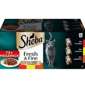 Sheba Fresh & Fine kuřecí, hovězí a jehněčí kapsičky v omáčce 72 × 50 g