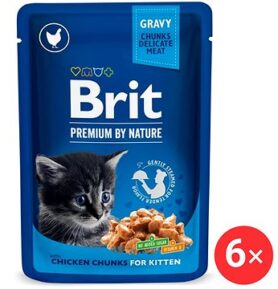 Brit Premium by Nature Cat Pouch Chicken Chunks for Kitten 6 × 100 g