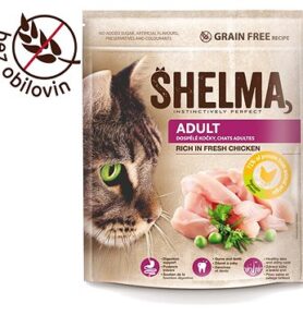 Shelma bezobilné granule s čerstvým kuřecím pro dospělé kočky 750 g