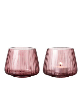 Bitz Skleněný stojánek s LED čajovou svíčkou Kusintha Pink (sada 2 ks)