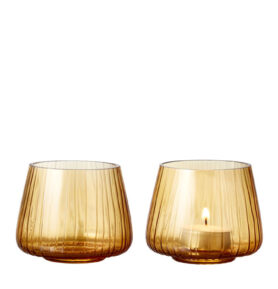 Bitz Skleněný stojánek s LED čajovou svíčkou Kusintha Amber (sada 2 ks)