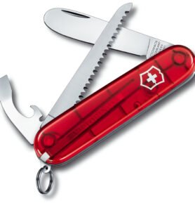 VICTORINOX nůž MŮJ PRVNÍ KAPESNÍ NŮŽ 84mm ČERVENÝ transparentní s pilkou