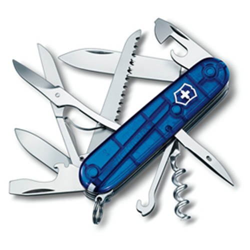 VICTORINOX nůž kapesní HUNTSMAN 91mm MODRÝ transparentní