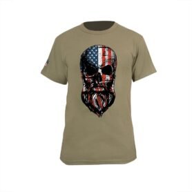 Triko motiv USA vousatá lebka COYOTE BROWN vel. XXL