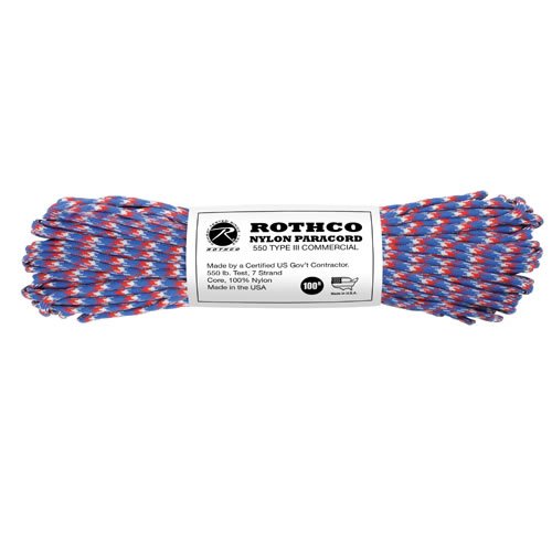 ROTHCO šňůra PARACORD nylon 550LB ø 4 mm / 30 m MODRO-ČERVENO-BÍLÁ