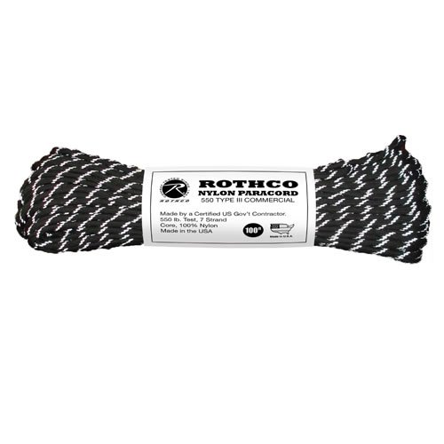 ROTHCO šňůra PARACORD nylon 550LB ø 4 mm / 30 m ČERNÁ s refelxními nitkami