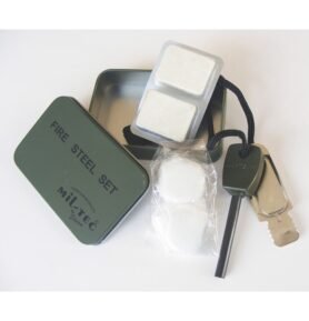 MIL-TEC podpalovací set s křesadlem FIRE STEEL v plechové krabičce