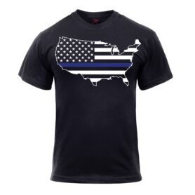 Triko THIN BLUE LINE USA mapa ČERNÉ vel. S
