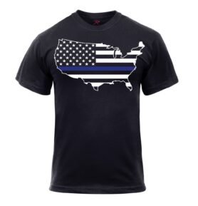 Triko THIN BLUE LINE USA mapa ČERNÉ vel. S