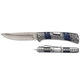 Albainox nůž zavírací BLUE STAMINA hladké ostří damašková ocel