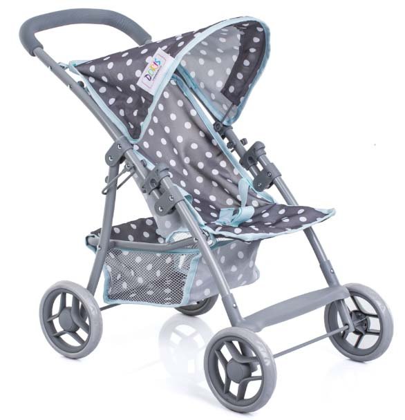 Doris Kočárek pro panenky sportovní 9304 šedý-zelené lemy