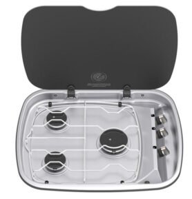 THETFORD Plynový sporák, 3 plameny 2x 1,5 kW 1x 2,5 kW, ovládací knoflíky vpravo