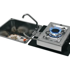 CAN Skládací kombinace sporák-dřez 1 plamen 30mbar s vodovodní baterií