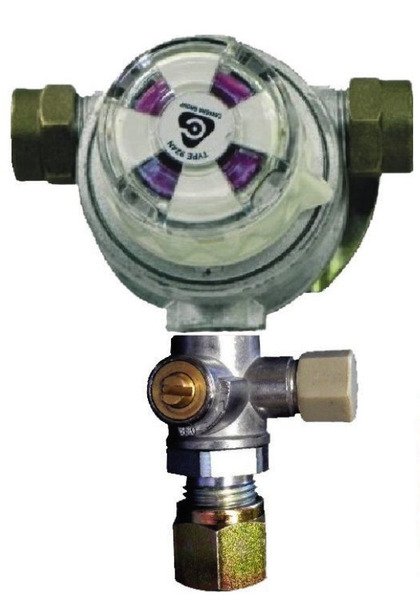 Cavagna Regulátor tlaku plynu 30 mbar - s testovacím ventilem pro dvě lahve, 10 mm potrubí