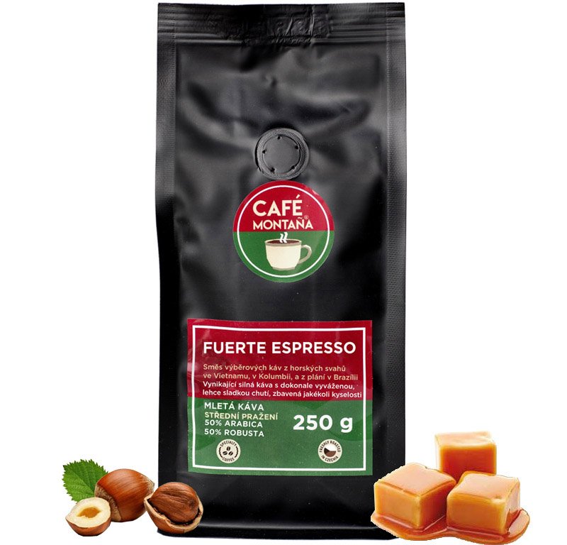 Café Montaña Fuerte Espresso, mletá káva Velikost balení: 250g, Hrubost mletí: Espresso