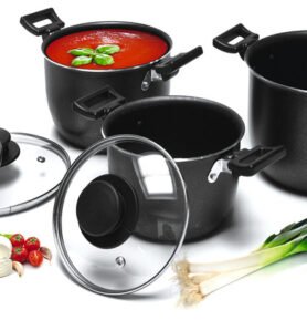 Sada 3 hliníkových kempingových hrnců Camp4 s pokličkami - 6 dílná