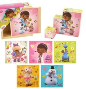 Playme Dřevěné obrázkové kostky 9 ks Doktorka Plyšáková