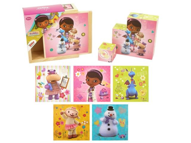 Playme Dřevěné obrázkové kostky 9 ks Doktorka Plyšáková