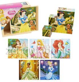 Playme Dřevěné obrázkové kostky 9 ks Princess