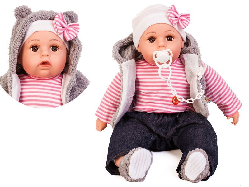 Doris Mluvící panenka s dudlíkem růžová s pásky