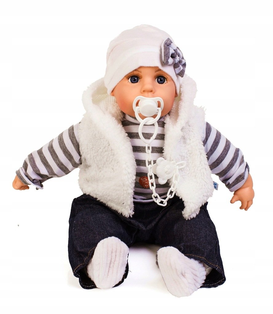 Doris Mluvící panenka s dudlíkem šedá ve vestě