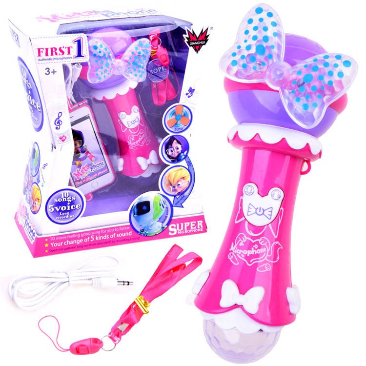 Doris Dětský mikrofon karaoke s nahráváním a světly růžový