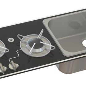 Kombinovaný vařič s dřezem CARBEST - 2 plameny s bezpečnostním sklem