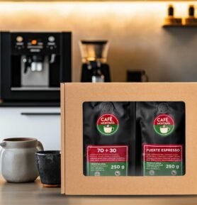 Café Montaña dárkové balení káv pro espresso:  zrnková káva, 2x 250 g: Fuerte Espresso a Espresso směs 70÷30