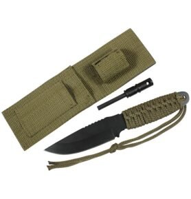 ROTHCO nůž PARACORD s pevnou čepelí + křesadlo ZELENÝ