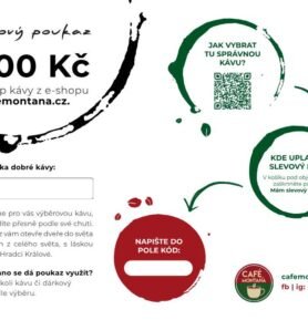 Café Montaña dárkový poukaz na kávu Hodnota dárkového poukazu: 1 000 Kč