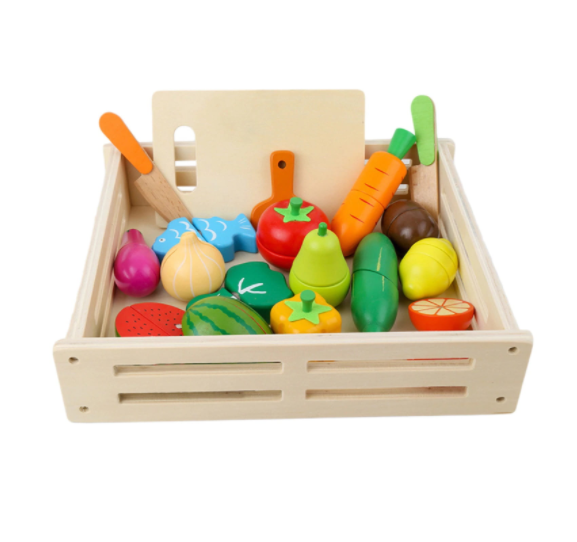 HračkyZaDobréKačky Dřevěné ovoce a zelenina v bedýnce