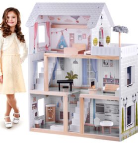 Dřevěný domeček pro panenky s LED osvětlením bílý