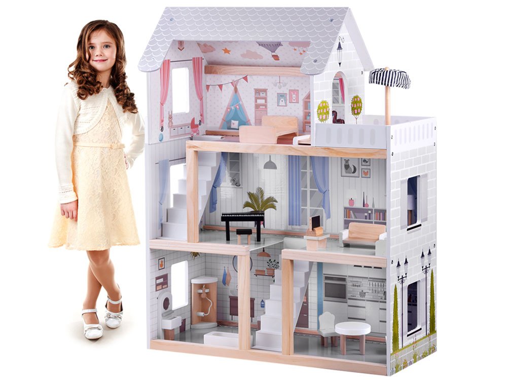 Dřevěný domeček pro panenky s LED osvětlením bílý