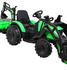 Dětský elektrický traktor STRONG s přívěsem zelený