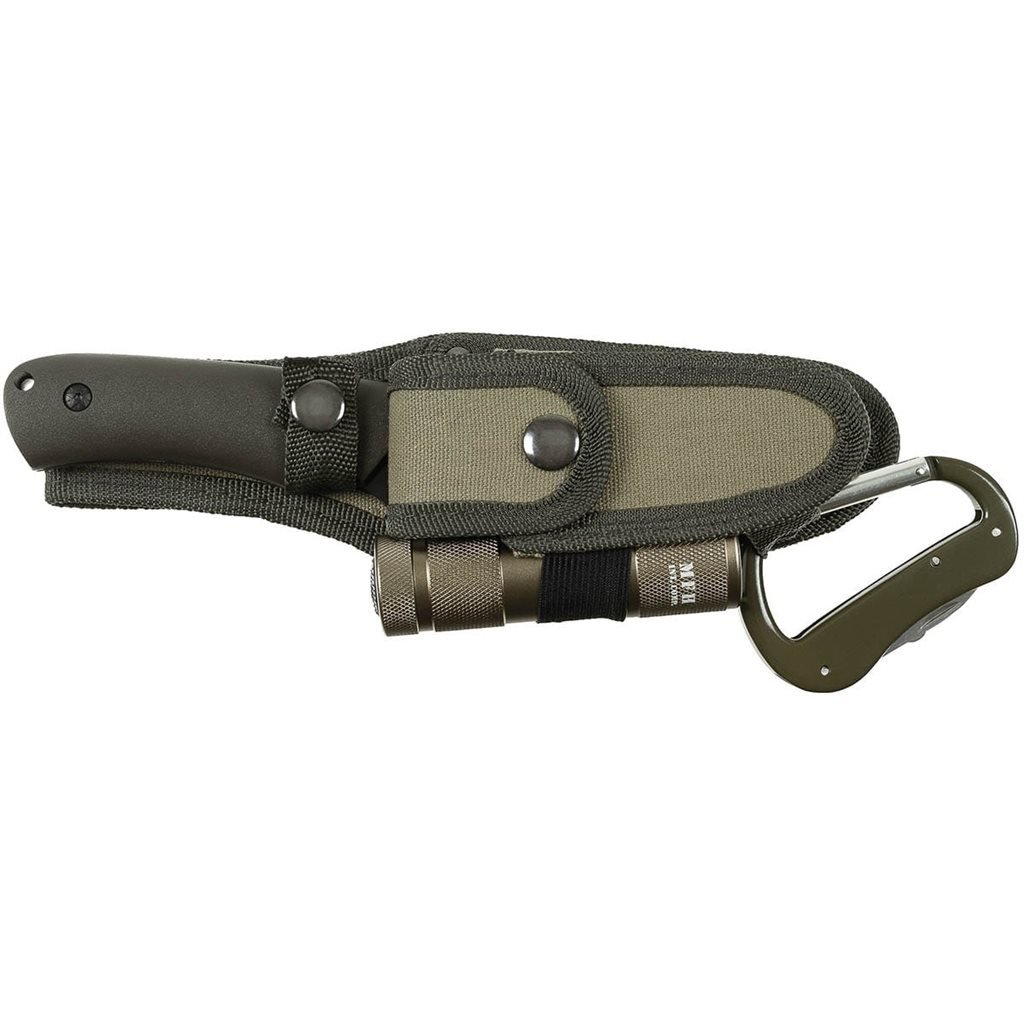 MFH nůž s pevnou čepelí + zavírací nůž + svítilna + karabina ZELENÝ