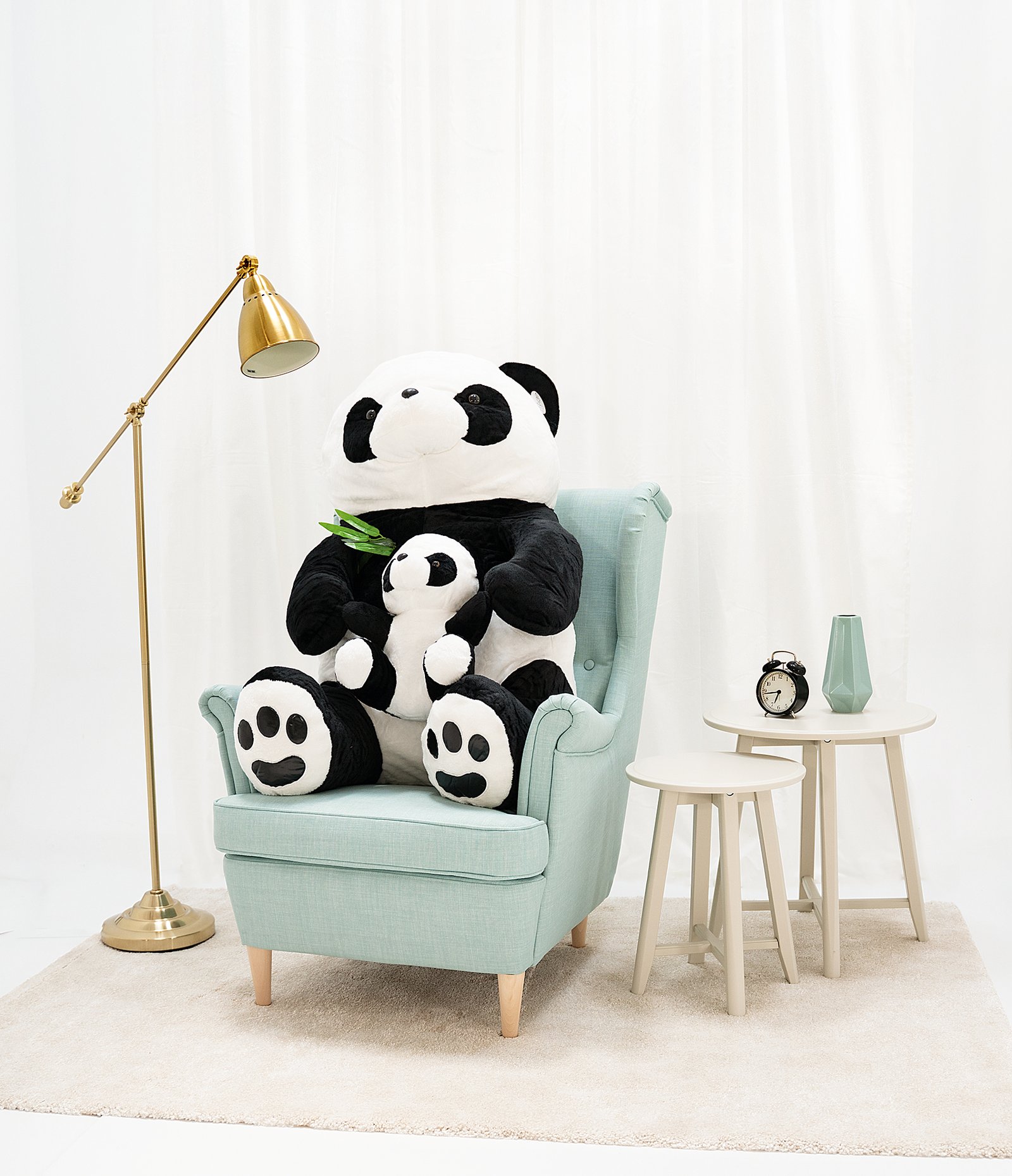 Plyšová panda s miminkem 100 cm