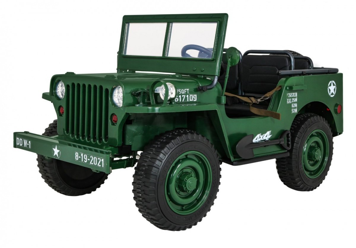 Dětský elektrický vojenský jeep willys 4x4 24V, 4x90W tmavě zelený