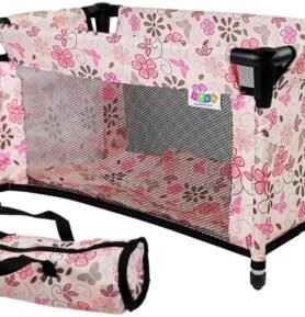 Postýlka pro panenky Alice růžová s květinami