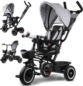 Dětská tříkolka 3v1 se stříškou šedá