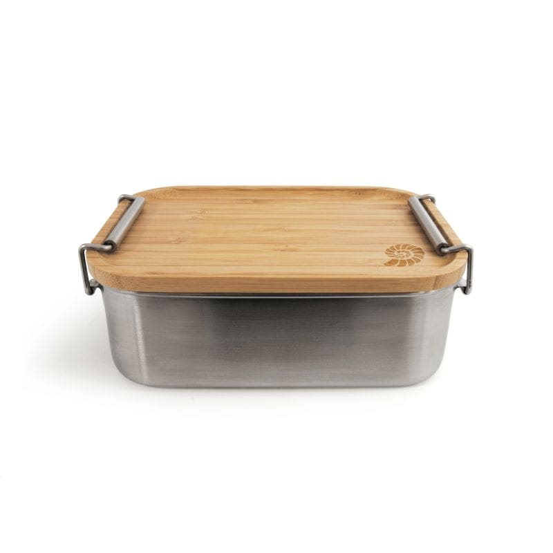 Origin Outdoors box na jídlo nerezový s prkénkem Lunchbox Bamboo-Clip