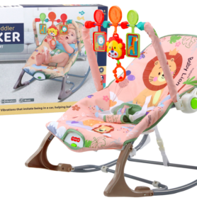 Houpací křesílko lehátko pro kojence s vibracemi a zvukem Růžový lev