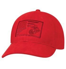 ROTHCO čepice s vyšitým znakem USMC a US vlajky ČERVENÁ