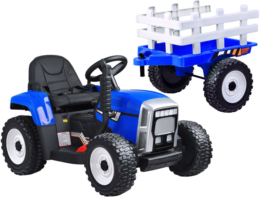 Dětský elektrický traktor s vlečkou modrý