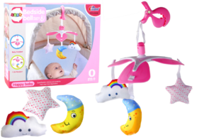 Lean Toys Dětský kolotoč do postýlky, klip, nebe, růžový