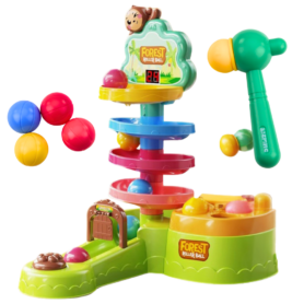 Lean Toys Interaktivní senzorická kuličková dráha s katapultovacím kladivem