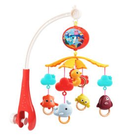 Lean Toys Kolotoč s projektorem s dálkovým ovládáním do postýlky červené